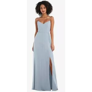 After Six NWT Light Blue Tie-Back Cutout Maxi Dress Side Slit Formal Sexy 16